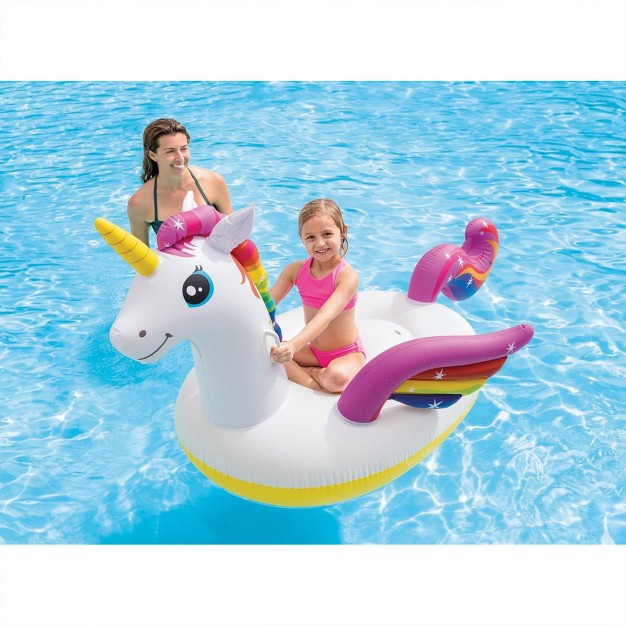 Intex Durable Premium Raft Grade Vinyl Unicorn Inflatable Ride On Pool Float With 2 Heavy Duty Handles And Repair Patch Multicolor