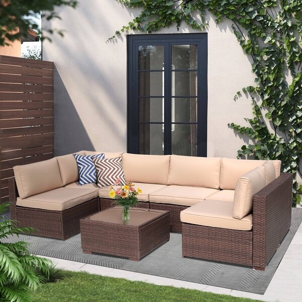 Wicker/ Steel 7piece Outdoor Cushioned Sectional Sofa Set