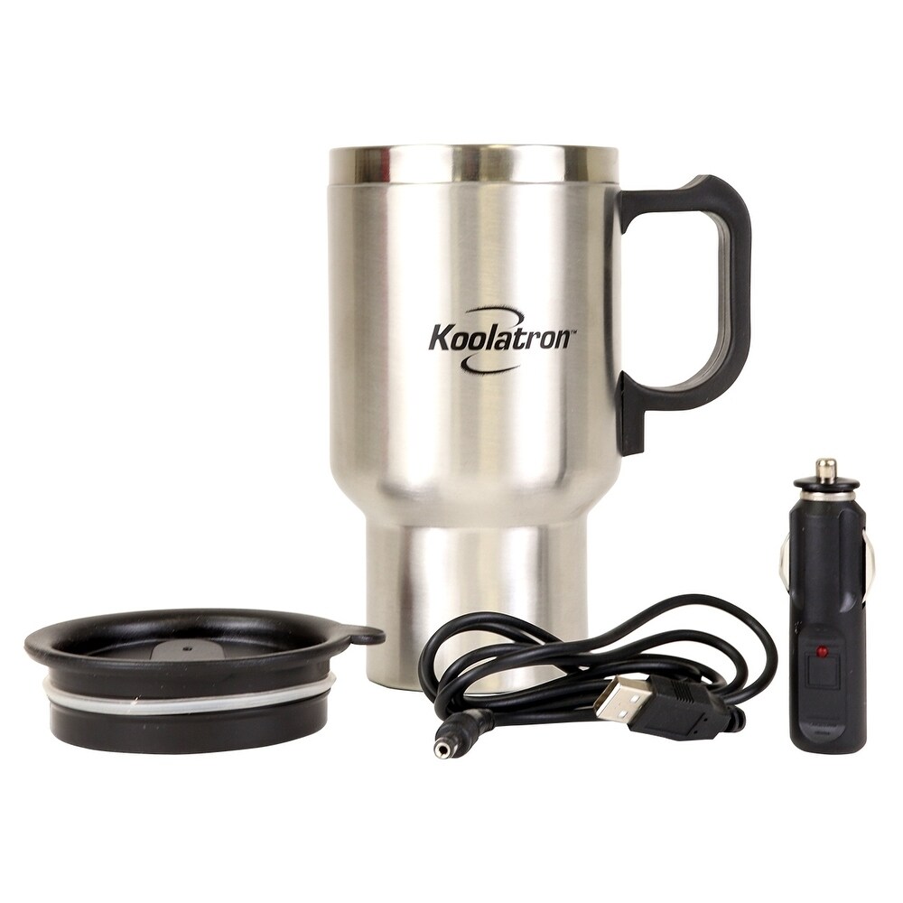 Koolatron 12V USB Heated Insulated Travel Mug  17 oz  Stainless Steel Portable Thermal Tumbler   N/A