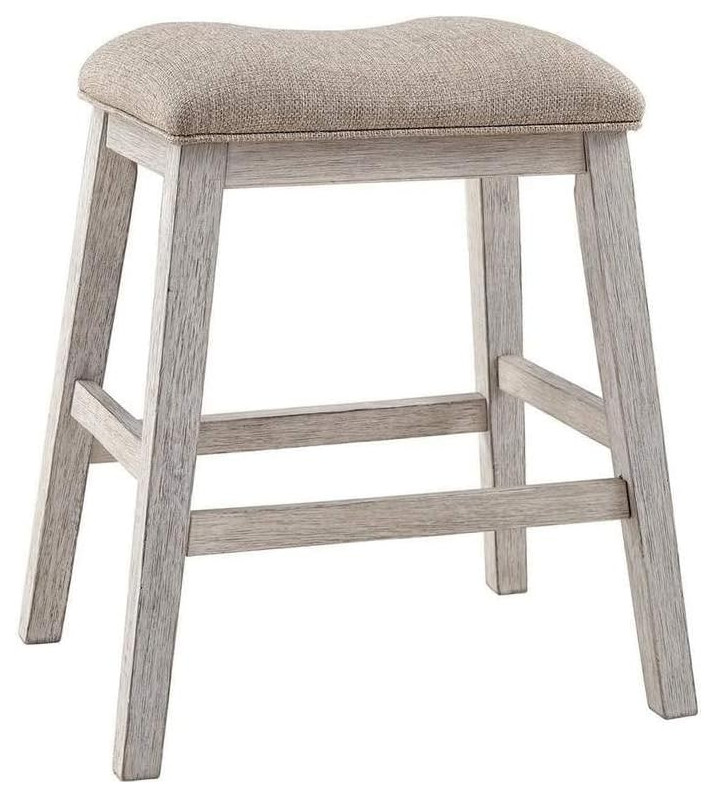 Benzara BM238393 Fabric Upholstered Stool With Angled Legs  Set of 2  Beige   Farmhouse   Vanity Stools And Benches   by Uber Bazaar  Houzz