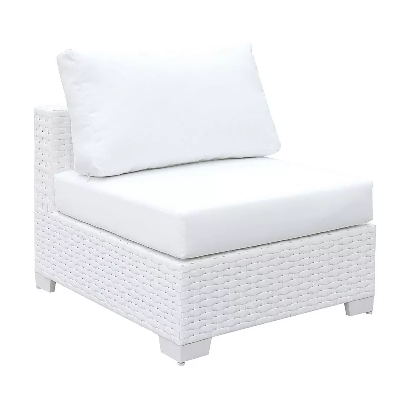 Aluminum Framed Wicker Armless Chair with Fabric Upholstered Padded Seat， White