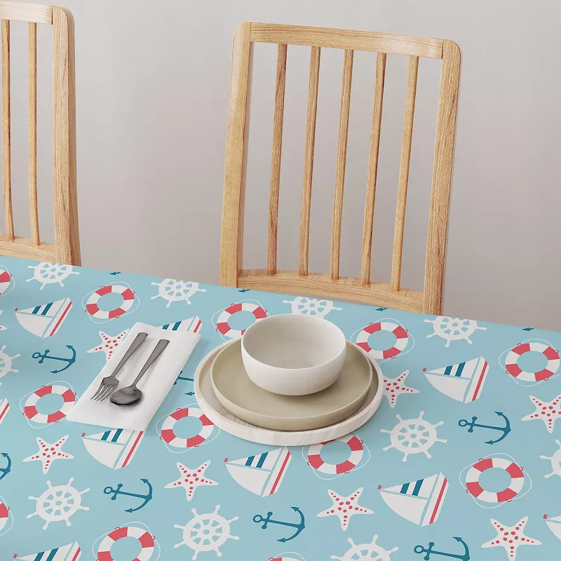 Square Tablecloth， 100% Polyester， 60x60， Cartoon Nautical Adventure