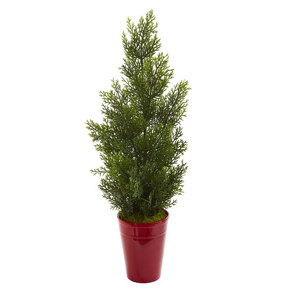 27 Mini Cedar Artificial Pine Tree in Decorative Planter