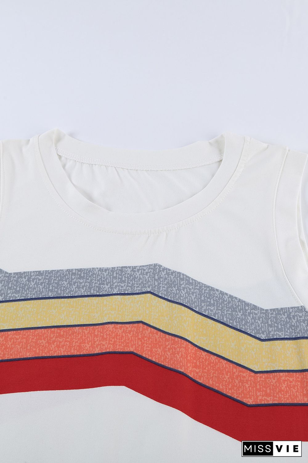 White Crew Neck Colorblock Stripes Tank Top