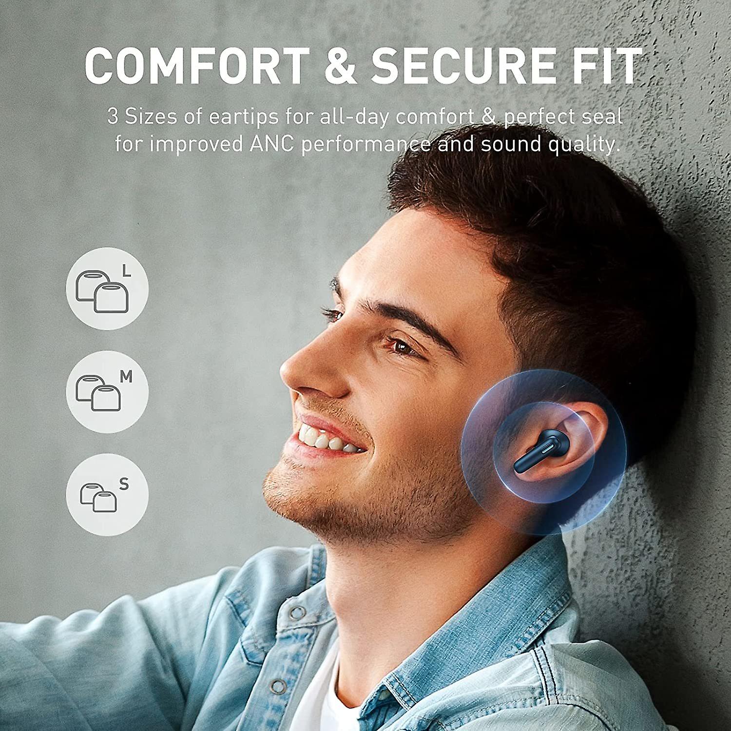 Baseus Wireless Earbuds Hybrid Active Noise Cancelling with 6 Mics， ANC Headphones in Ear with Microphone， IP55 Waterproof Immersive Sound Deep Bass Built in Mic Headset TWS Stereo Earphones(Blue)