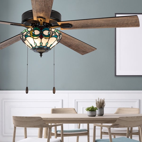 a River of Goods Oil-Rubbed Bronze and Stained Glass 52-Inch 3-Light Remote-Controlled Ceiling Fan Shopping - The Best Deals on Ceiling Fans | 40803857