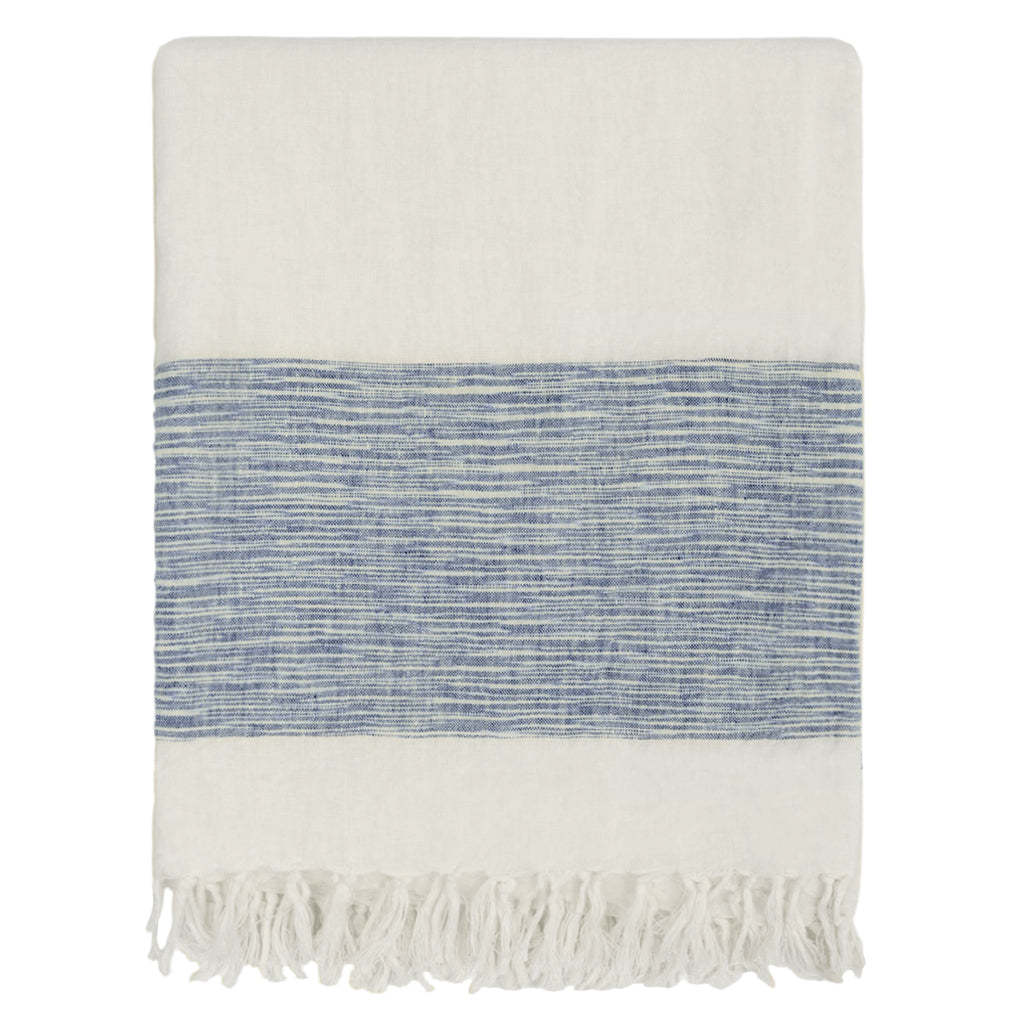 Blue Colorblock Linen Throw