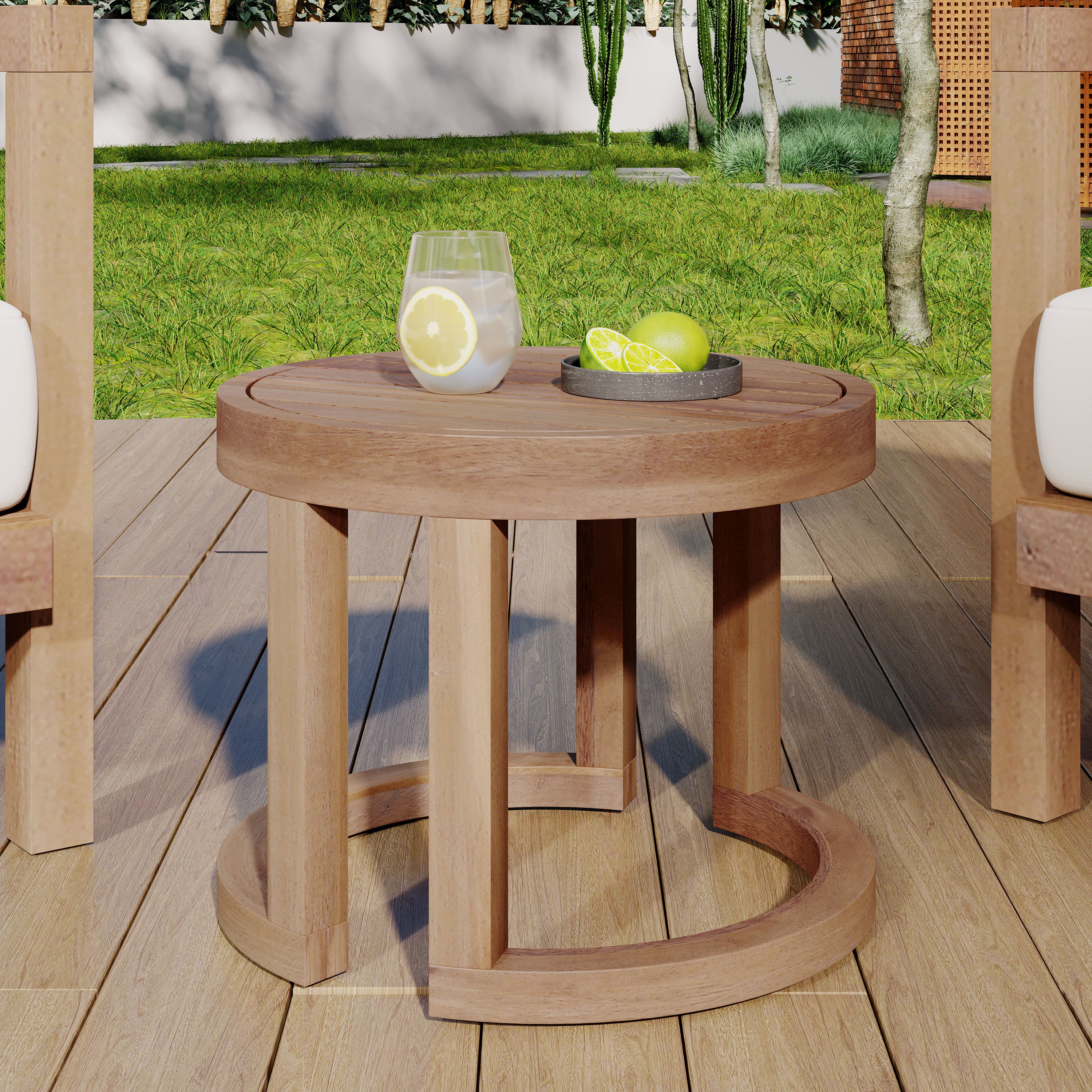 Aston Outdoor Acacia Wood Side Table, Brown Wash