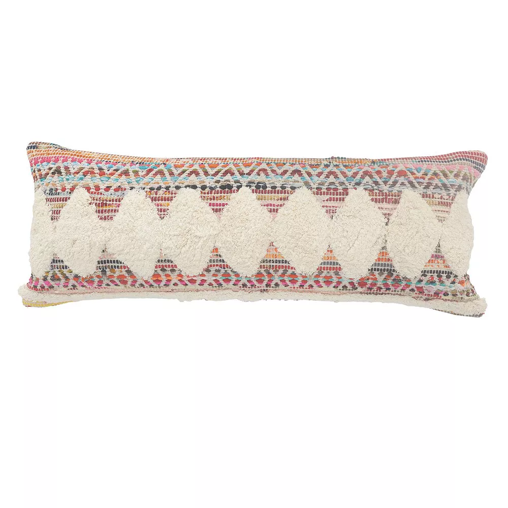 36 White and Red Diamond Chevron Handmade Rectangular Lumbar Pillow