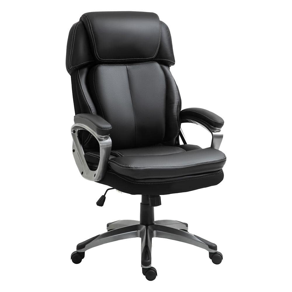 Vinsetto Black, High Back Ergonomic Home Office Chair PU Leather Swivel Chair with Adjustable Height, Air Lumbar Support Armrests 921-502BK