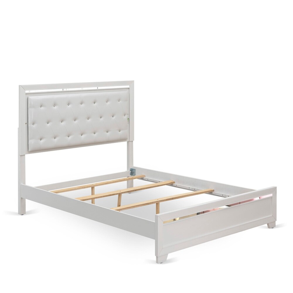 East West Furniture Pandora Wooden queen bedroom set with a queen bed frames White Finish(Pieces Option)