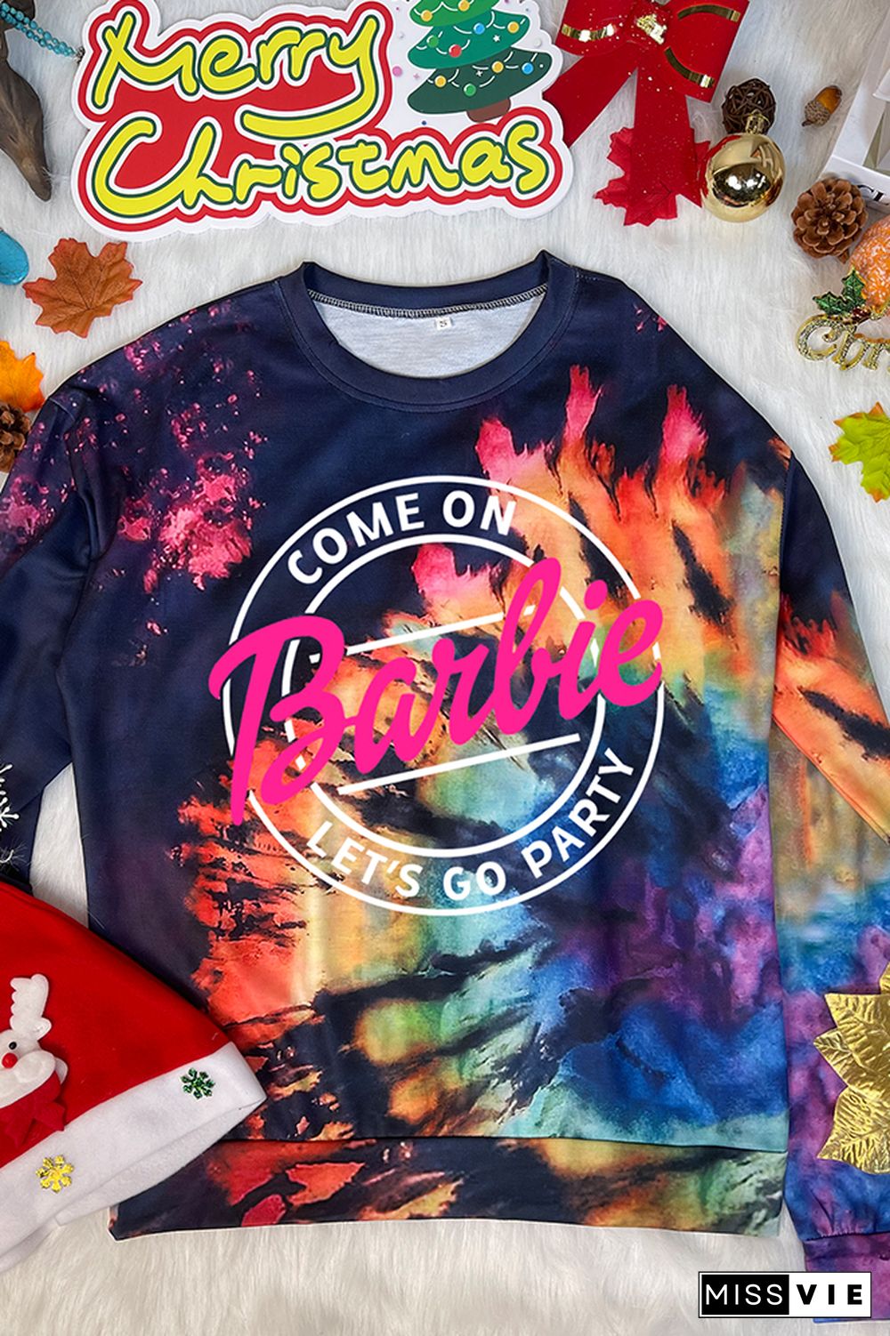 Bleached Tie Dye O-neck Sweatshirt Women Wholesale