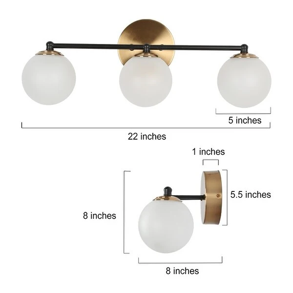 Modern 2/3-Light Black Gold LED Bathroom Vanity Light Globe Glass Wall Sconces