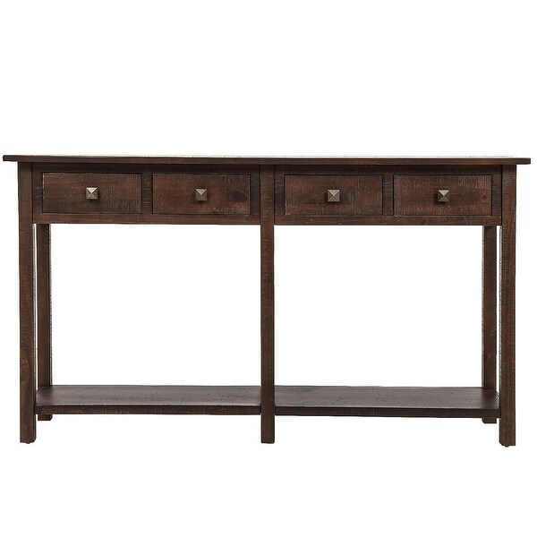 Brushed Texture Entryway Table Console Table with Drawers and Bottom Shelf