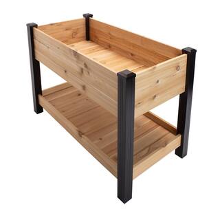 Vigoro 2 ft. x 4 ft. Elevated Cedar Garden Bed with Shelf (Vinyl Legs) 445190