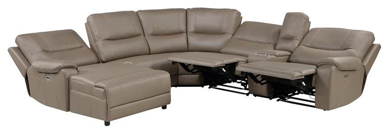 Lexicon LeGrande 6 Piece Left Chaise Modular Power Reclining Sectional in Brown   Contemporary   Sectional Sofas   by Homesquare  Houzz