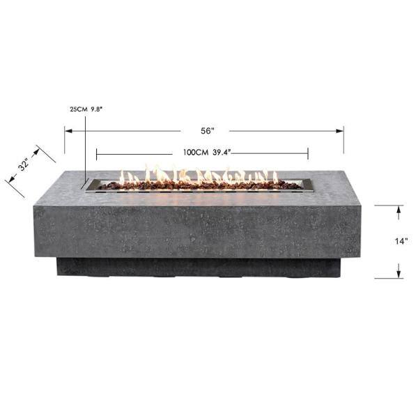 Elementi Hampton 56 in. x 32 in. x 14 in. Rectangle Concrete Propane Fire Pit Table in Light Gray OFG139-LP