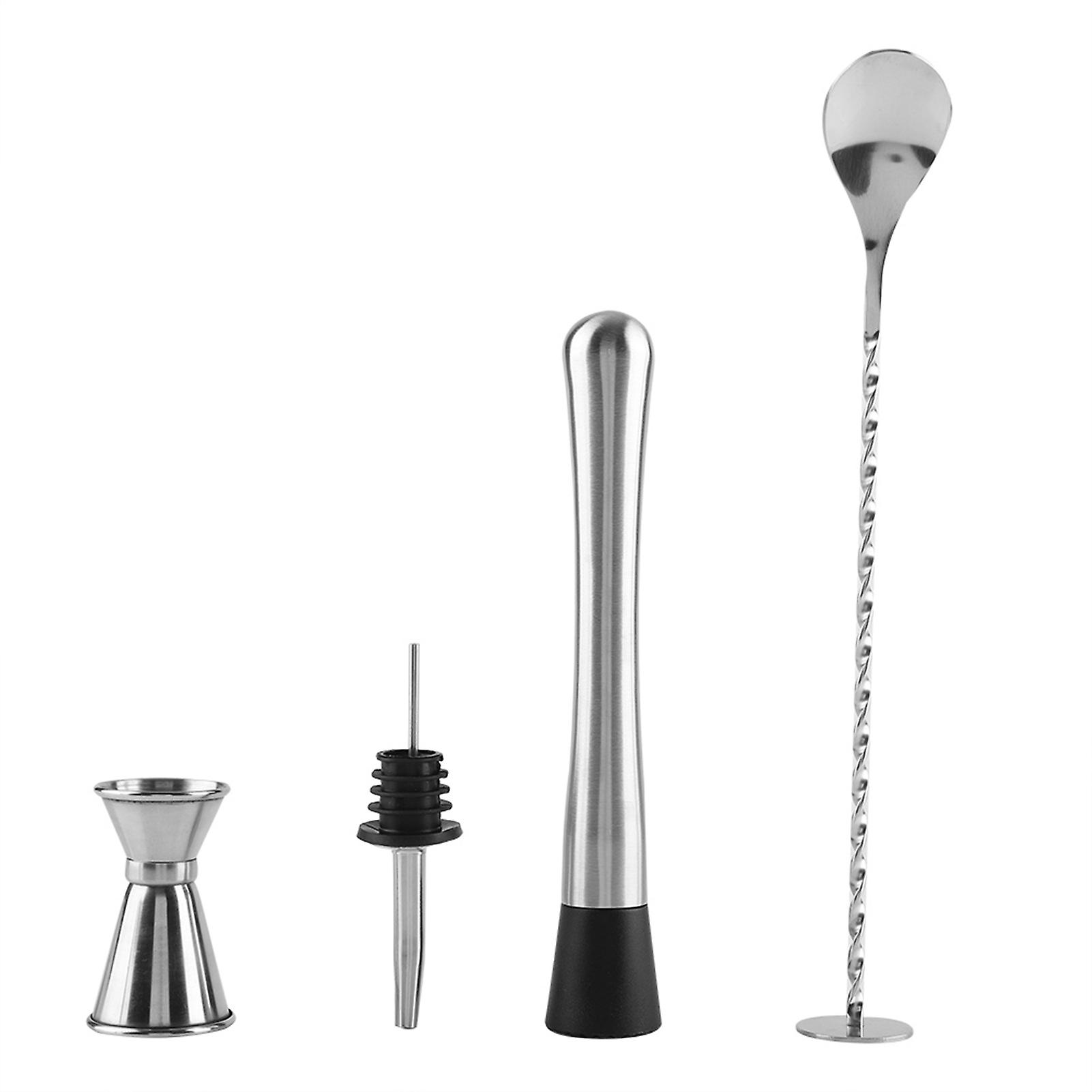 4pcs/ Set Durable Stainless Steel Drinking Cocktail Mixing Tool Set in Home Bar Party(A)