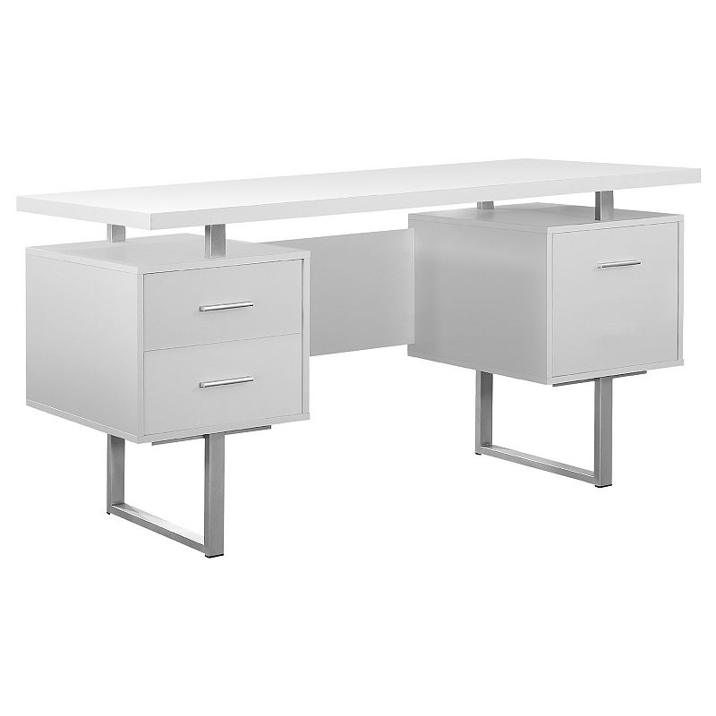 60 White and Silver Contemporary U-Shaped Computer Desk