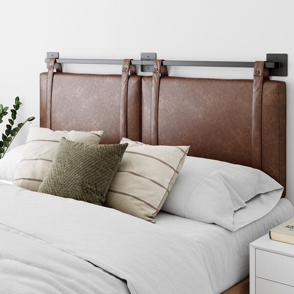 Nathan James Harlow Wall Mount Upholstered Headboard with Metal Rail - - 35448177