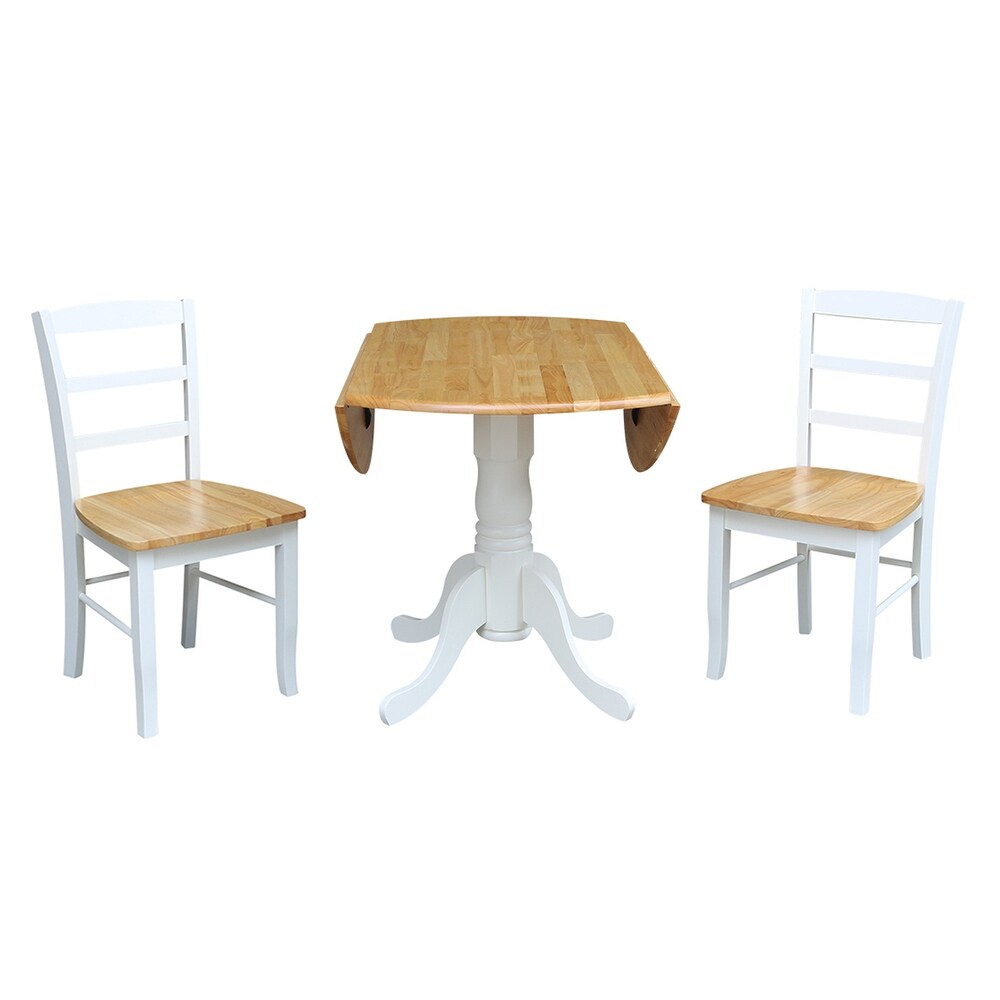 42 inch Dual Drop leaf Pedestal 3 piece Dining Set