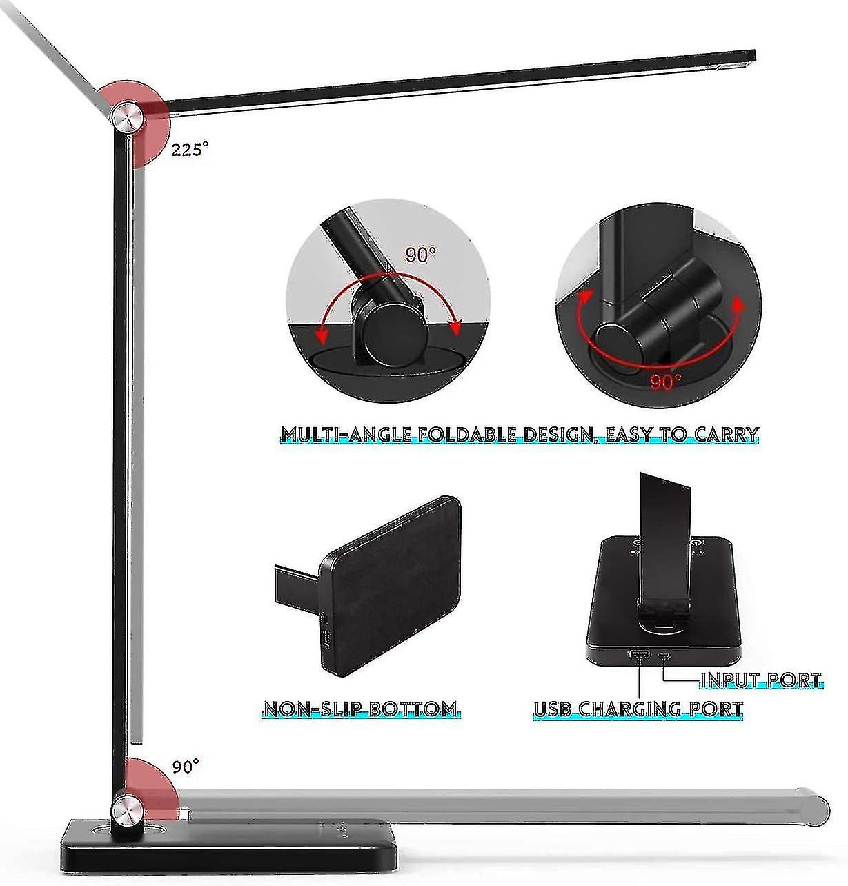 Led Eye Protection Bedside Lamp， Wireless Charging And Usb Connection