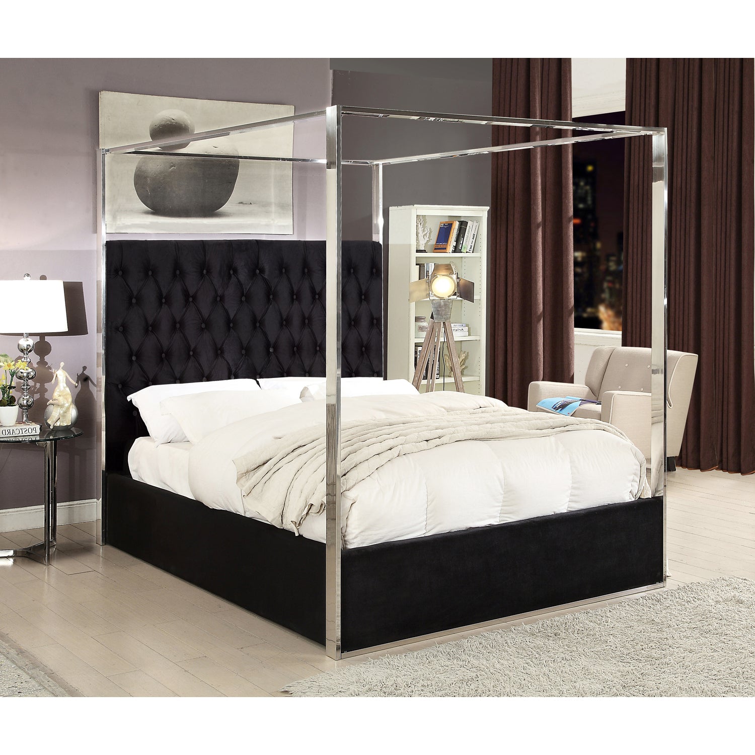 Porter Black Velvet King Bed-Color:Black Velvet,Style:Contemporary