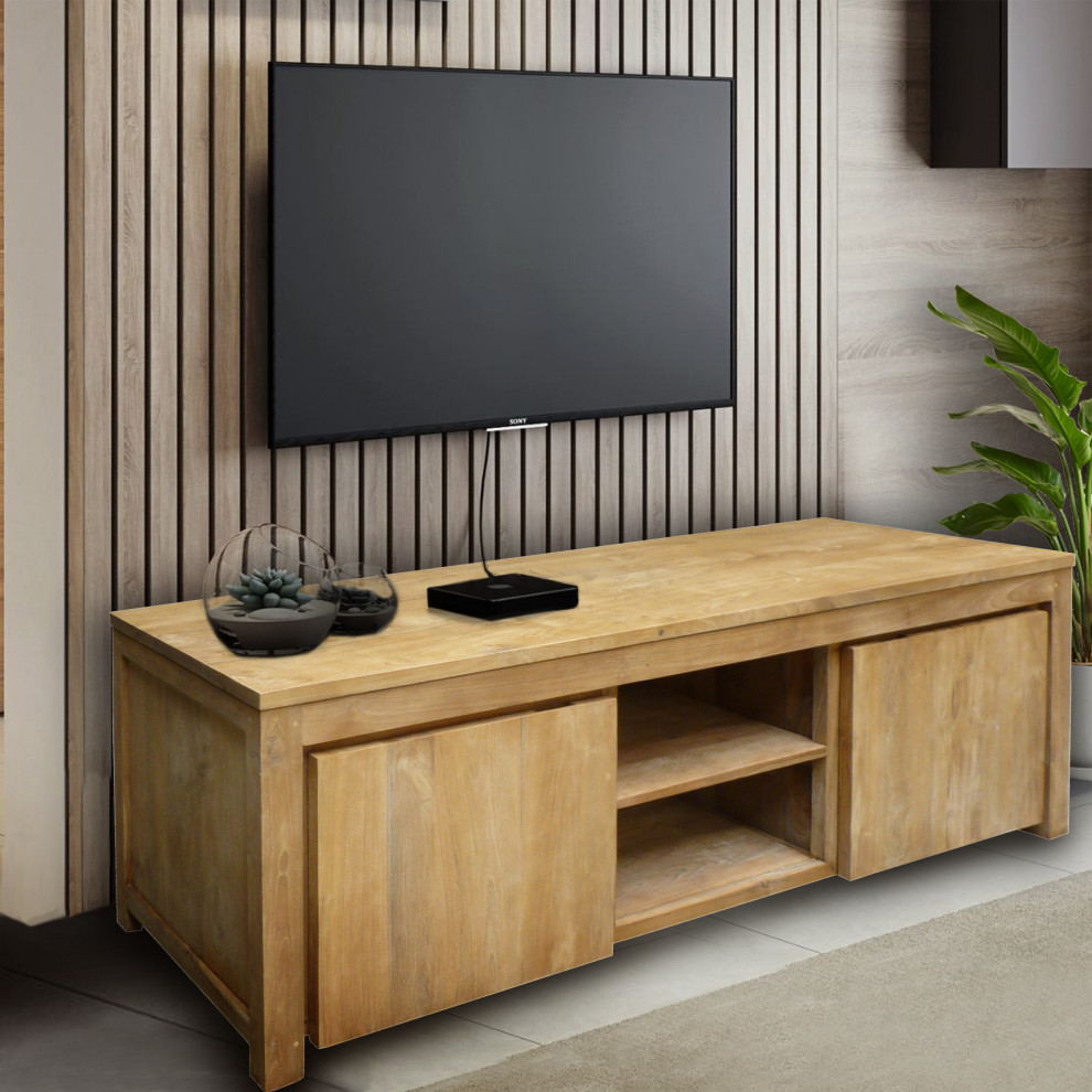 Recycled Teak Wood Solo Media Center  2 Door   Transitional   Entertainment Centers And Tv Stands   by Chic Teak  Houzz