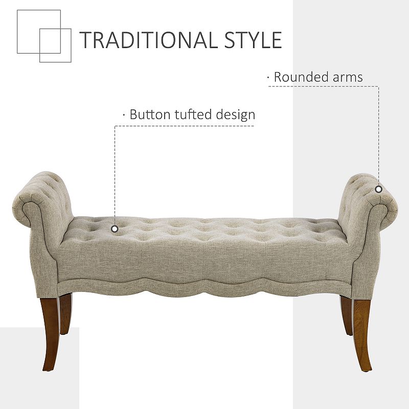 HOMCOM Traditional Style Entryway Bed End Shoe Bench with Button Tufted and Rounded Arm for Living Room Beige