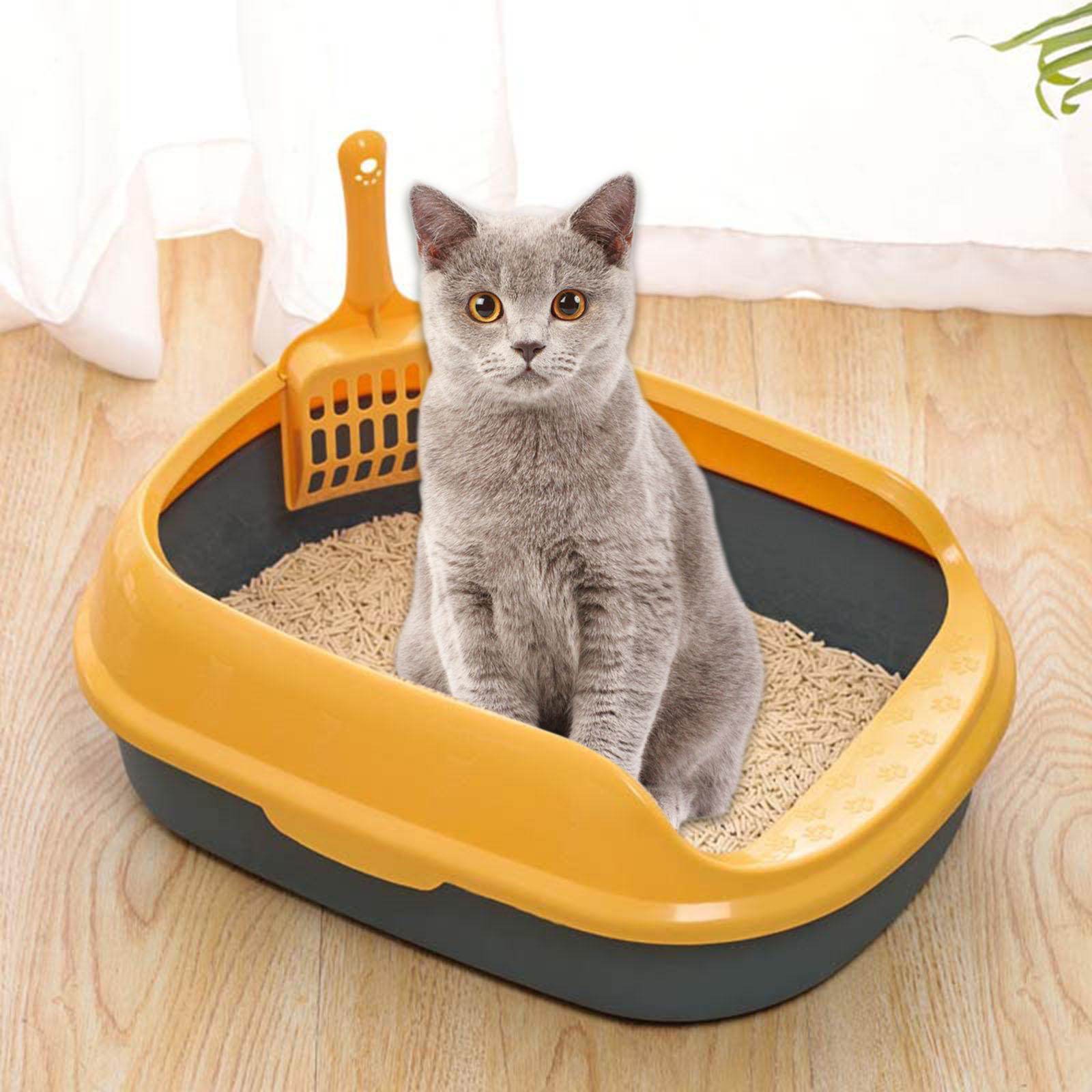 Cat Litter Box Pet Semi-Closed Pet Litter Tray to clean Detachable Rim Toilet Sand Box Container Bedpan - Blue