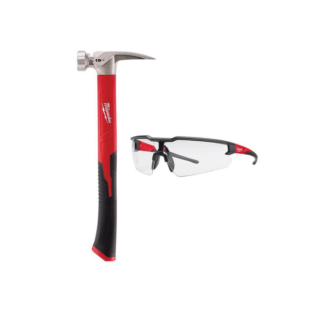 MW 19 oz. Smooth Face PolyFiberglass Handle Hammer and Clear Safety Glasses Anti-Scratch Lenses 48-22-9316-48-73-2010