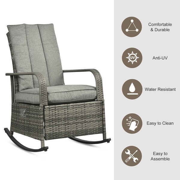 Outsunny Outdoor Wicker Rattan Recliner Rocking Cushioned Chair with Footrest and 135 Degrees of Comfort