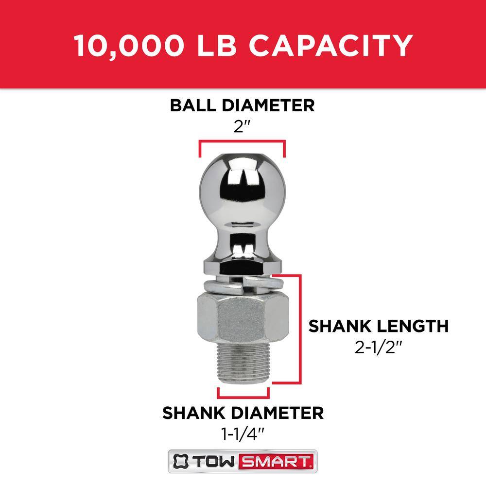 TowSmart Class 4 10000 lb. 2 in. Ball Diameter 1-14 in. Shank Diameter 2-12 in. Shank Length Chrome Trailer Hitch Ball 722