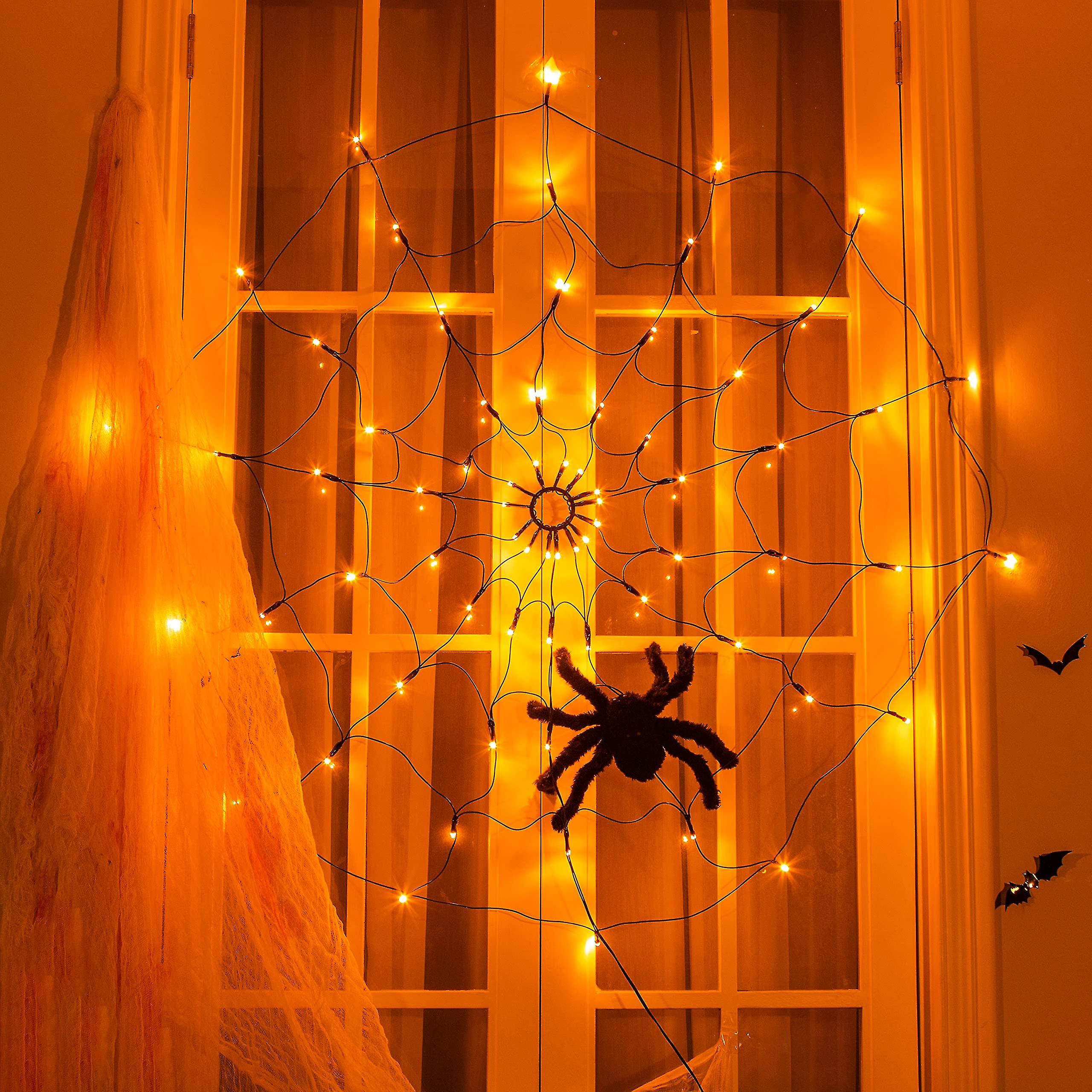 2023 - Led Halloween Black Spider Web Light With 80 Led Waterproof Orange Web Lights