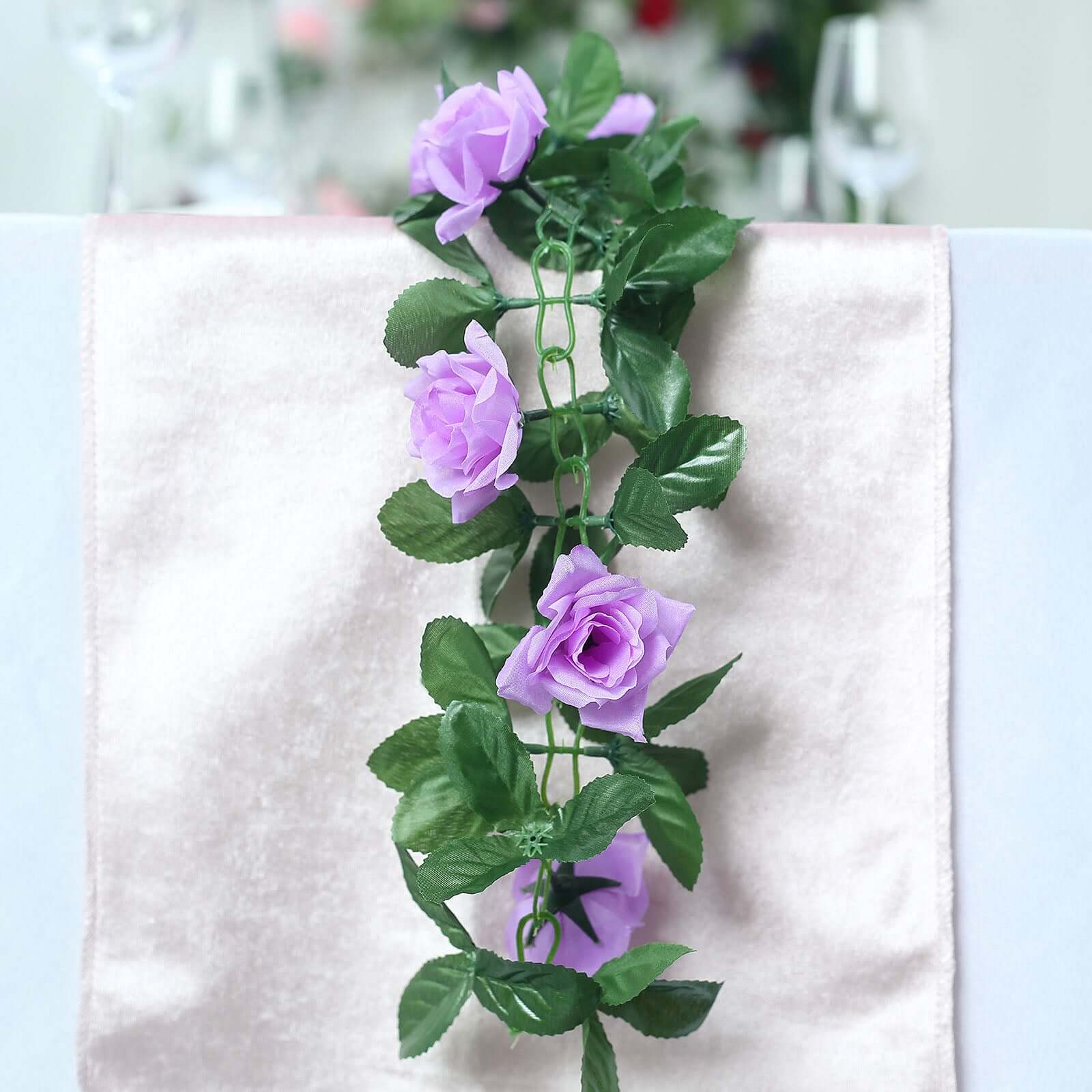 Lavender Lilac Artificial Silk Rose Garland UV Protected Flower Chain 6ft