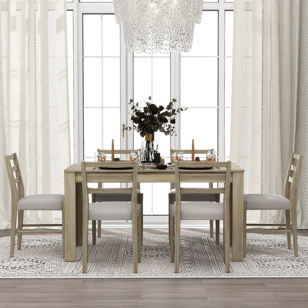 7 Piece Wooden Dining Table Set Extendable Table with 12\