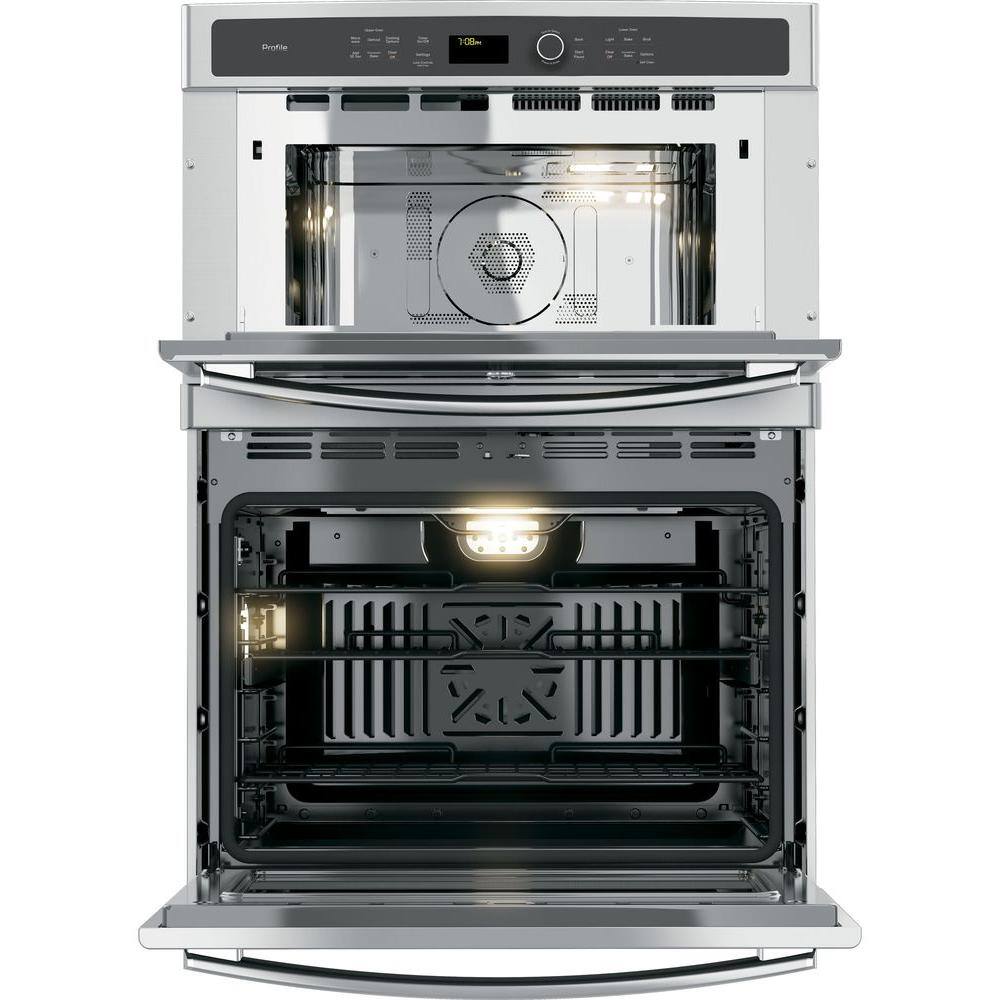 GE Profile Profile 30 in. Double Electric Wall Oven with Convection Self-Cleaning and Built-In Microwave in Stainless Steel PT7800SHSS