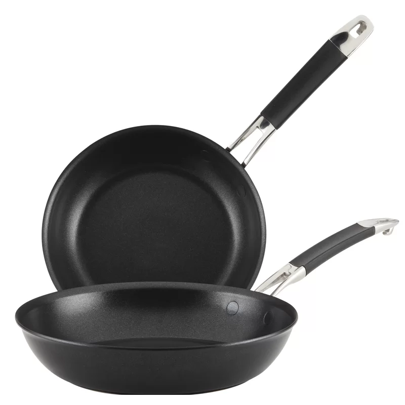 Anolon 87540 Smart Stack Hard Anodized Nonstick Frying Pan Set / Fry Pan Set / Hard Anodized Skillet Set - 8.5 Inch and 10 Inch， Black