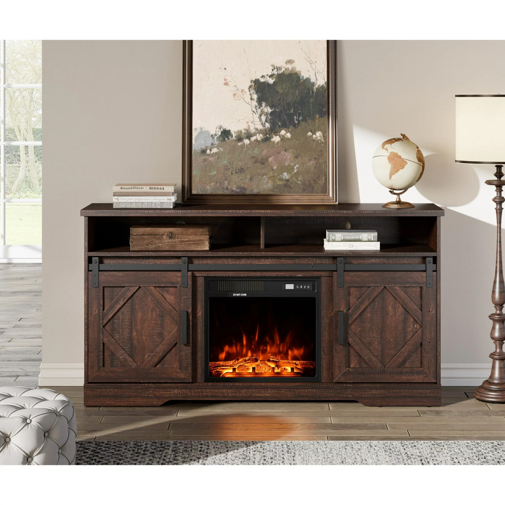 Farmhouse TV Stand  Wood Frame With Sliding Barn Doors   Farmhouse   Entertainment Centers And Tv Stands   by Declusia  Houzz