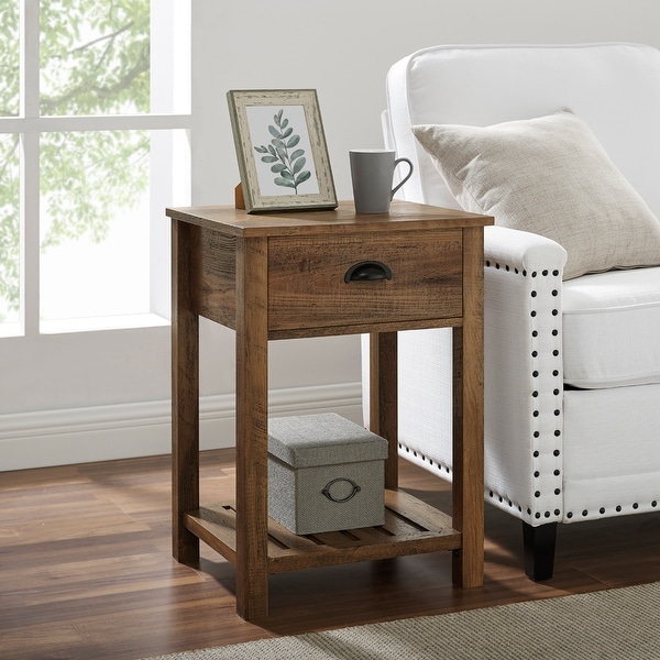 Farmhouse Single Drawer Open Shelf End Table