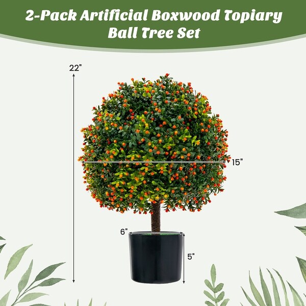 Costway 22'' Artificial Boxwood Topiary Ball Tree 2Pack Faux Potted