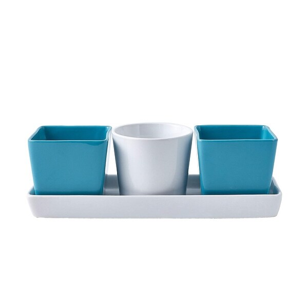 4-Piece Ceramic Tray with Three compartment serving Bowl Dishes