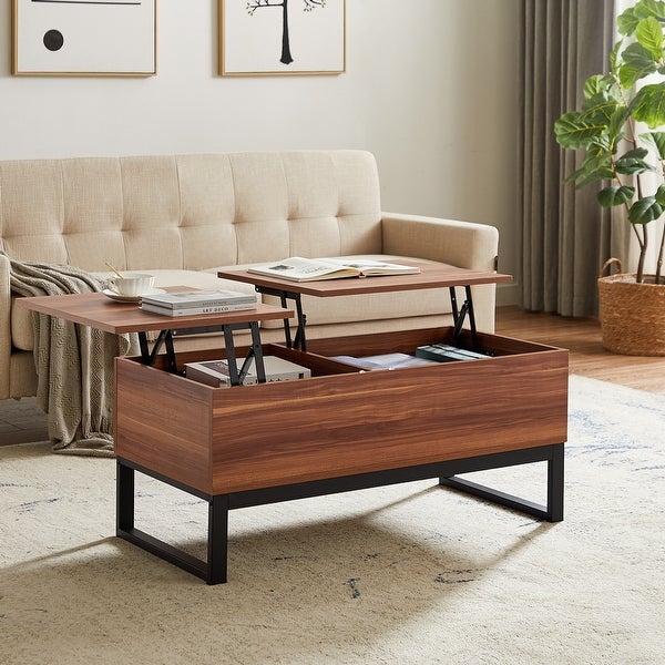 Liftable and Lowerable Coffee Table with Metel Legs