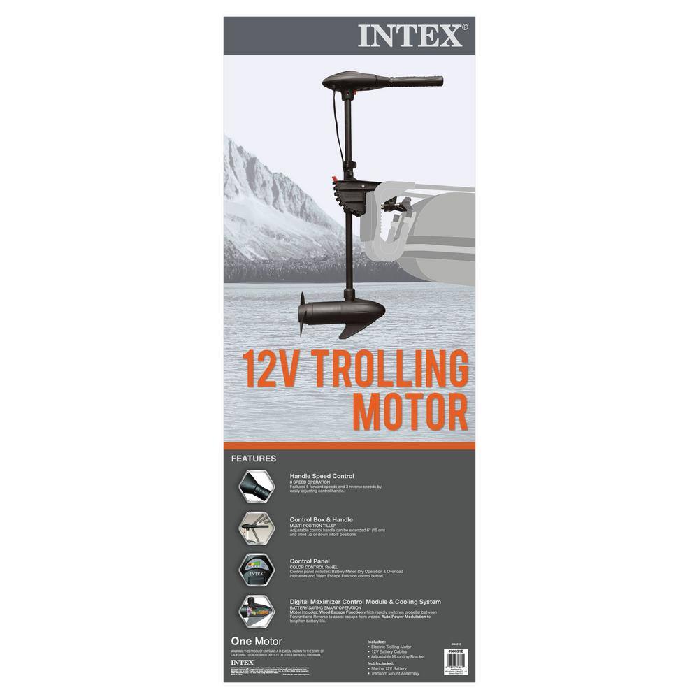 Intex 12 Volt 8 Speed Trolling Motor Mount Kit and 4-Person Boat and Oars Set 68631E + 68624EP + 68376EP