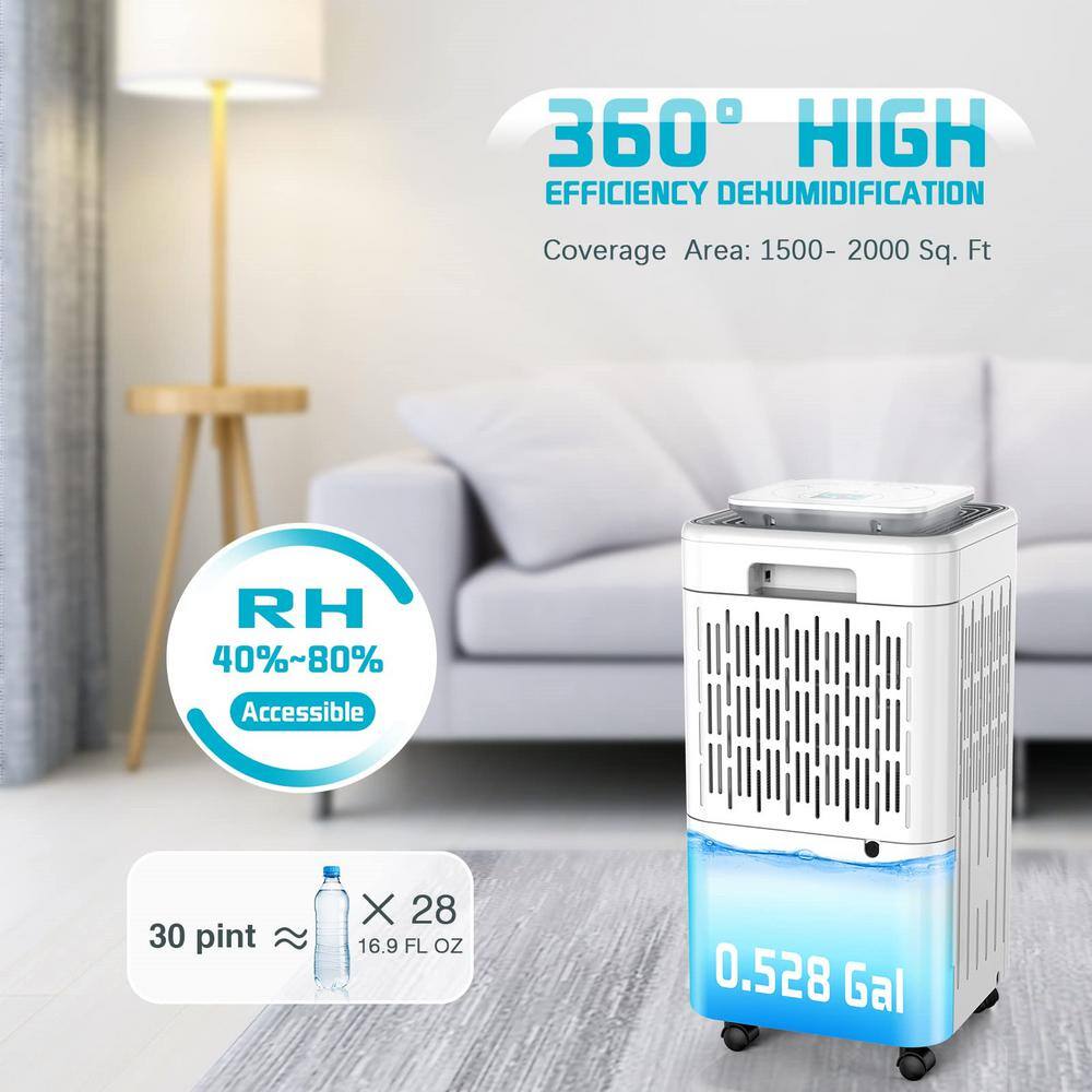 Xppliance 30 pt. 2000 sq. ft. Dehumidifier in White for Home with Dry Clothes Function Auto or Manual Drainage ZJOLWBRY03