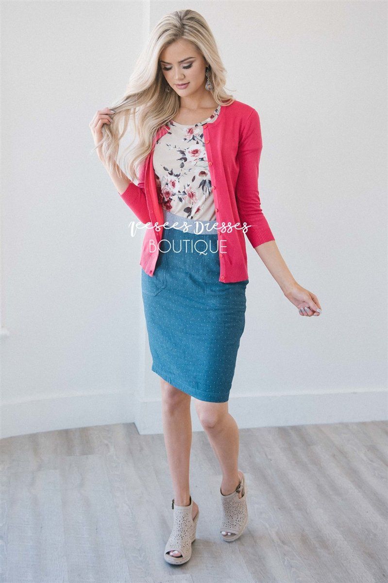 Polka Dot Chambray Pencil Skirt