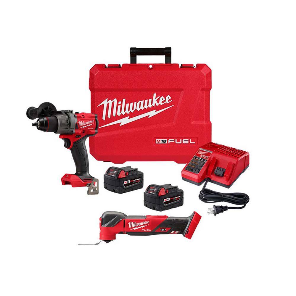 MW M18 Fuel 18-V Lithium-Ion Brushless Cordless 12 in. Hammer Drill Driver Kit with M18 FUEL Multi-Tool 2904-22-2836-20