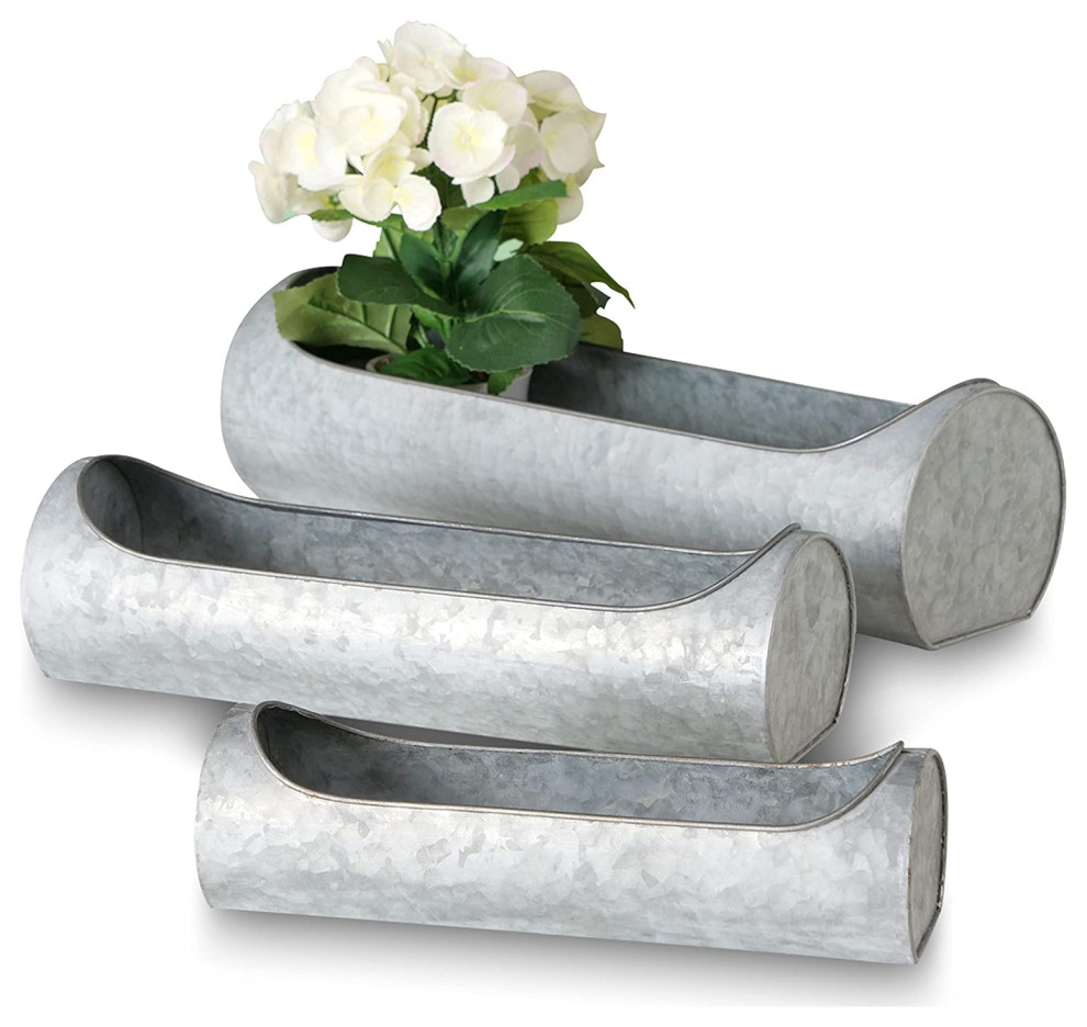 3 Piece Trough Planter Set   Farmhouse   Outdoor Pots And Planters   by Whole House Worlds  Houzz