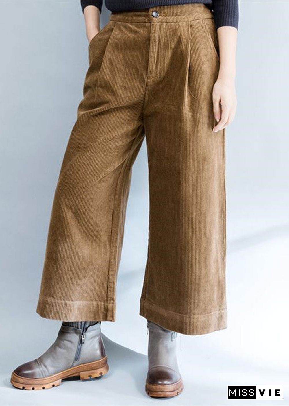 brown stylish warm cotton corduroy wide leg pants vintage casual trousers