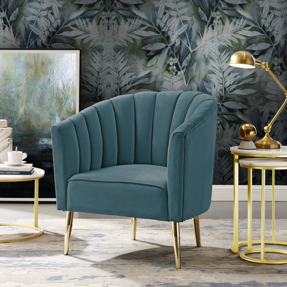 Nicole Miller Bodhi Velvet Accent Chair  Channel Tufted Back   Midcentury   Armchairs And Accent Chairs   by Inspired Home  Houzz